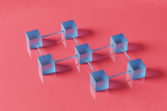 Connected blue blocks on a pink background